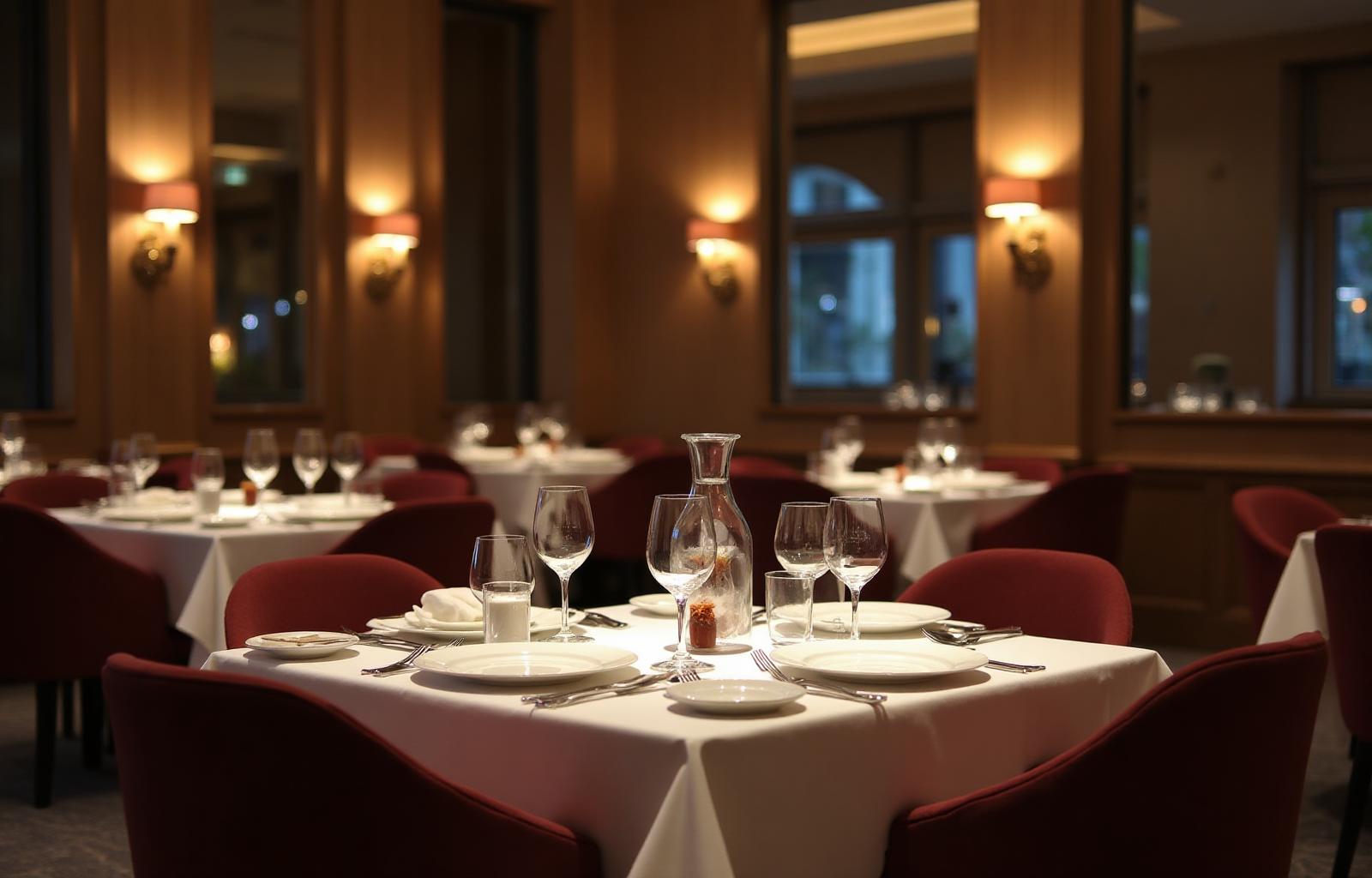 Fine dining restaurant with elegant table settings at Top Hotel And Casino Resort